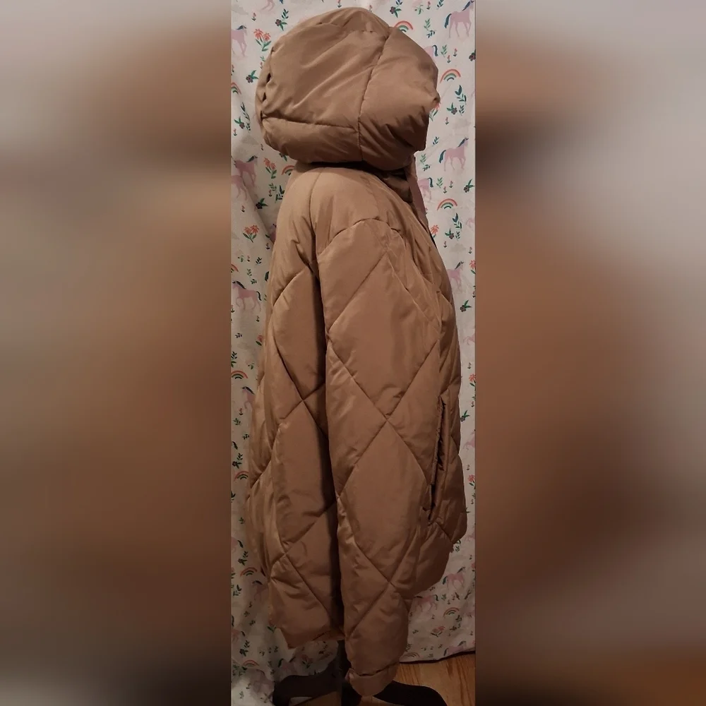 NWOT Reiss Thea Mauve Mink Neutral Quilt Puffer Casual Winter Jacket Coat SZ M